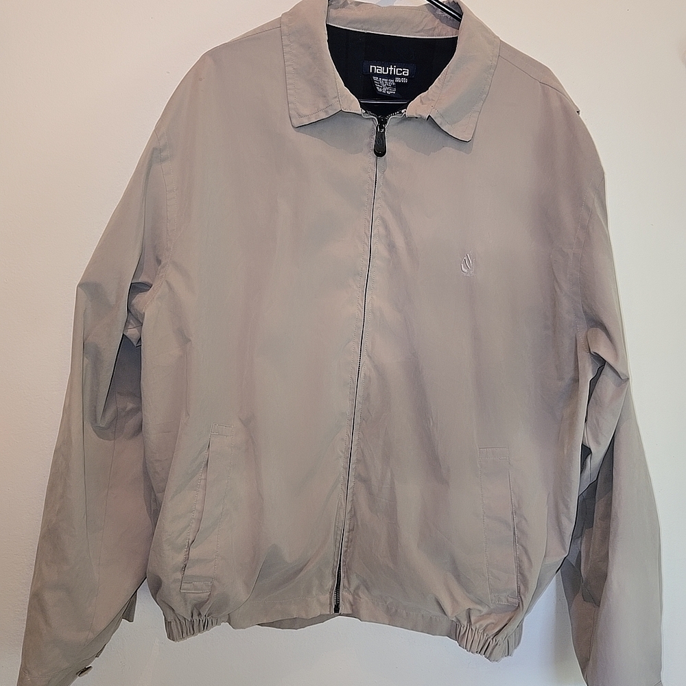 Nautica Gray Windbreaker Jacket with Elastic Cuffs